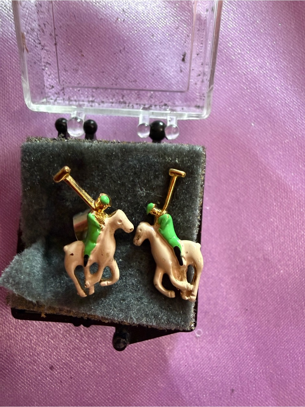 Vintage Masters of Design Legacy Enamel Polo Player Earrings, Original Papers